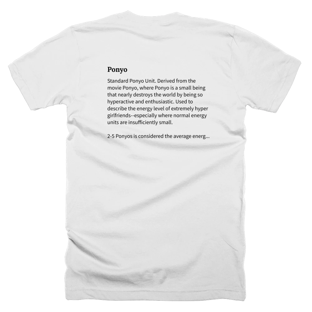 T-shirt with a definition of 'Ponyo' printed on the back