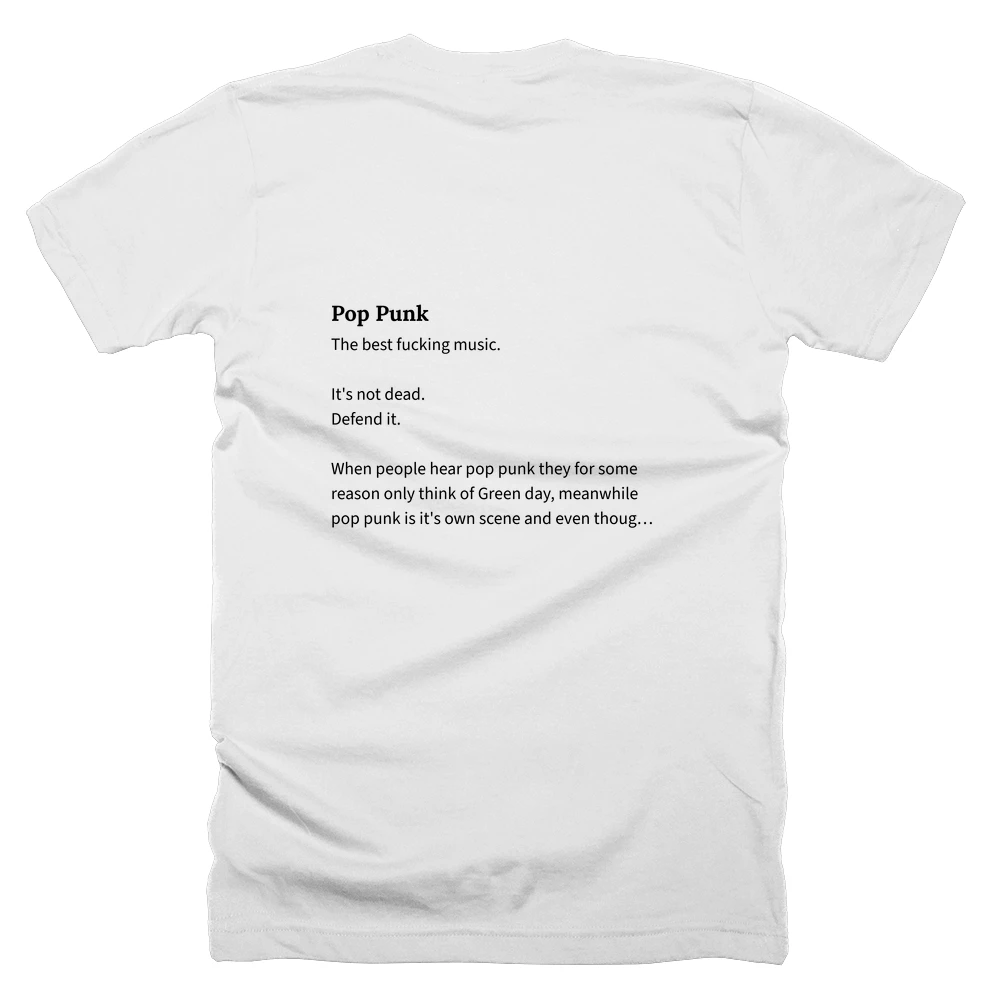 T-shirt with a definition of 'Pop Punk' printed on the back