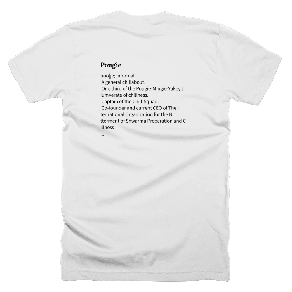T-shirt with a definition of 'Pougie' printed on the back