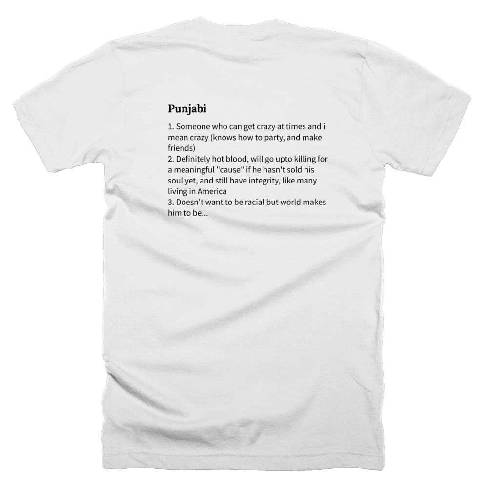 T-shirt with a definition of 'Punjabi' printed on the back