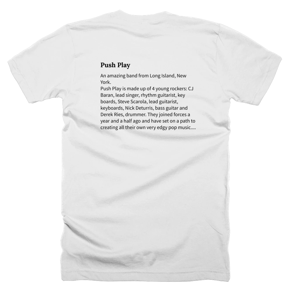 T-shirt with a definition of 'Push Play' printed on the back