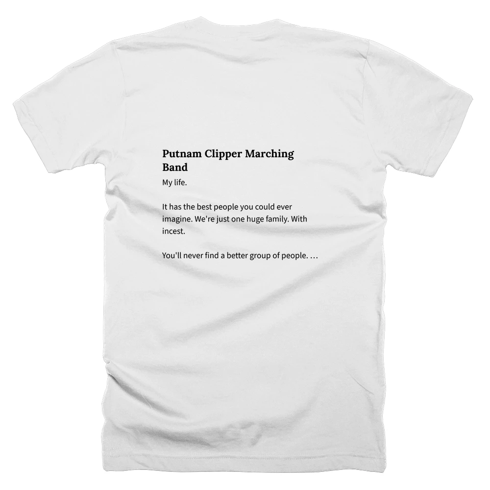 T-shirt with a definition of 'Putnam Clipper Marching Band' printed on the back