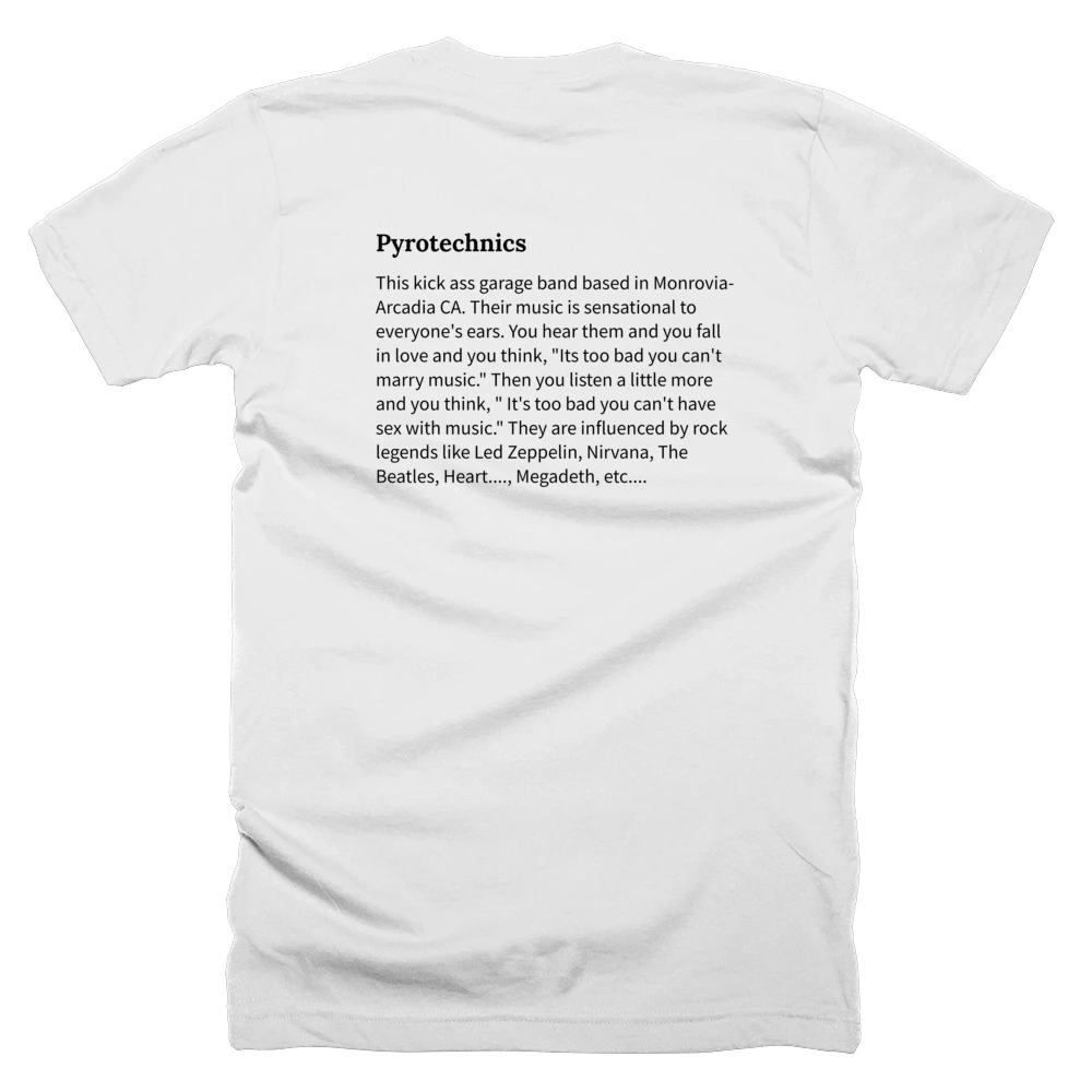 T-shirt with a definition of 'Pyrotechnics' printed on the back