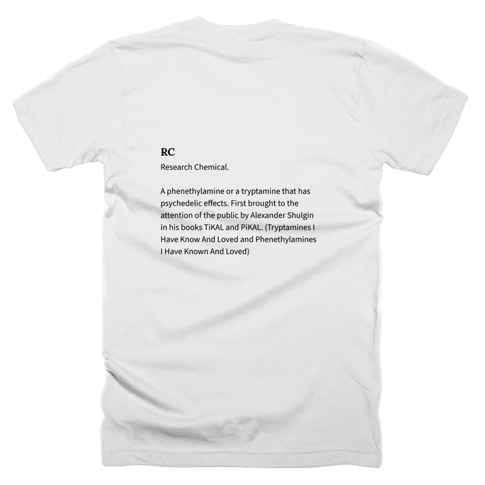 T-shirt with a definition of 'RC' printed on the back