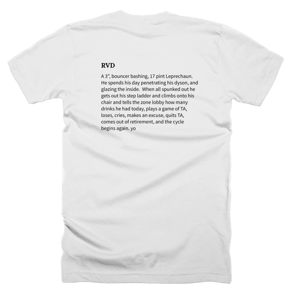 T-shirt with a definition of 'RVD' printed on the back