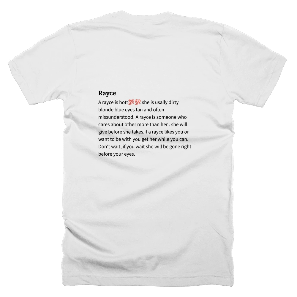 T-shirt with a definition of 'Rayce' printed on the back