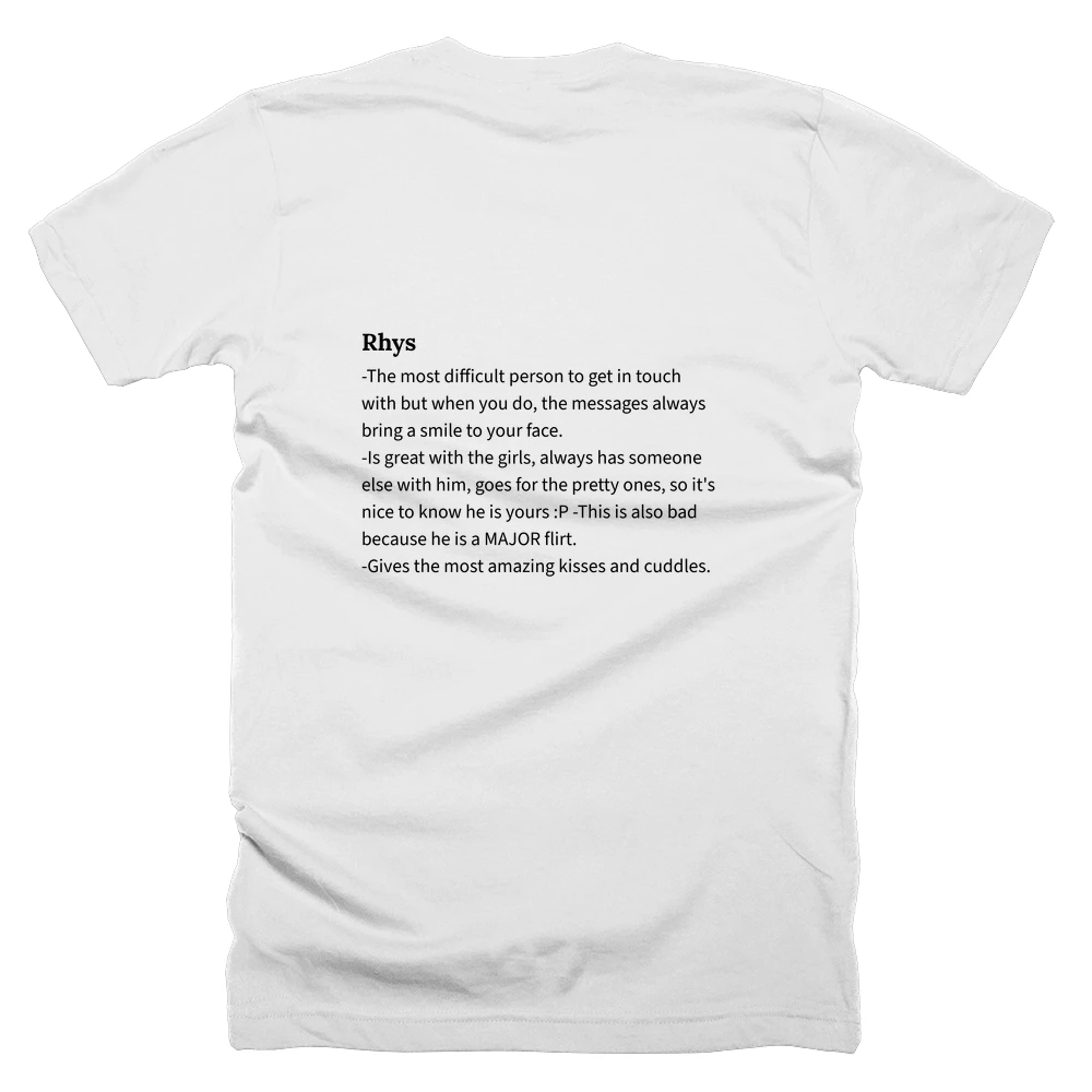 T-shirt with a definition of 'Rhys' printed on the back