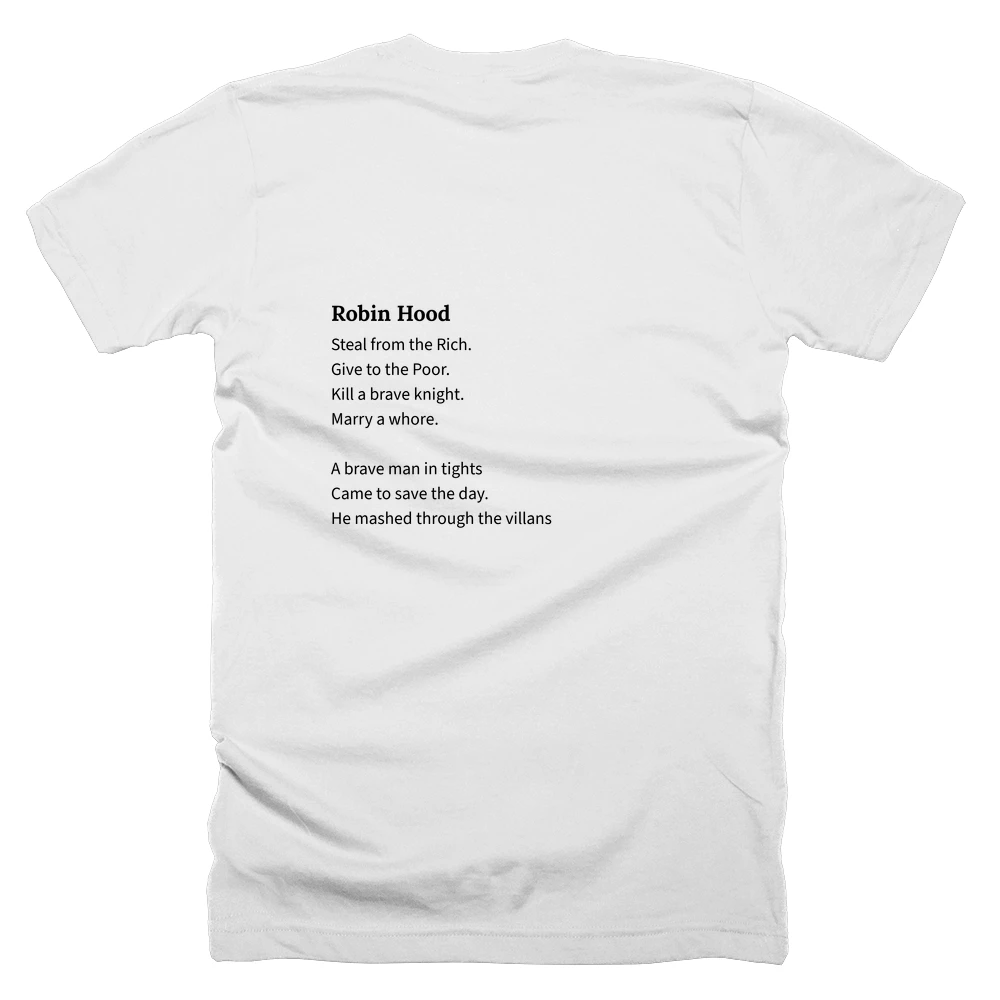 T-shirt with a definition of 'Robin Hood' printed on the back