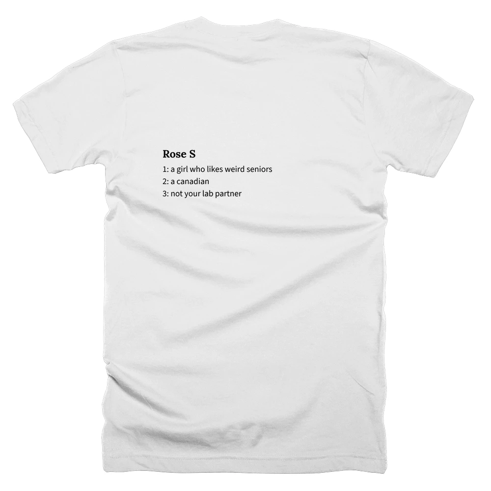 T-shirt with a definition of 'Rose S' printed on the back