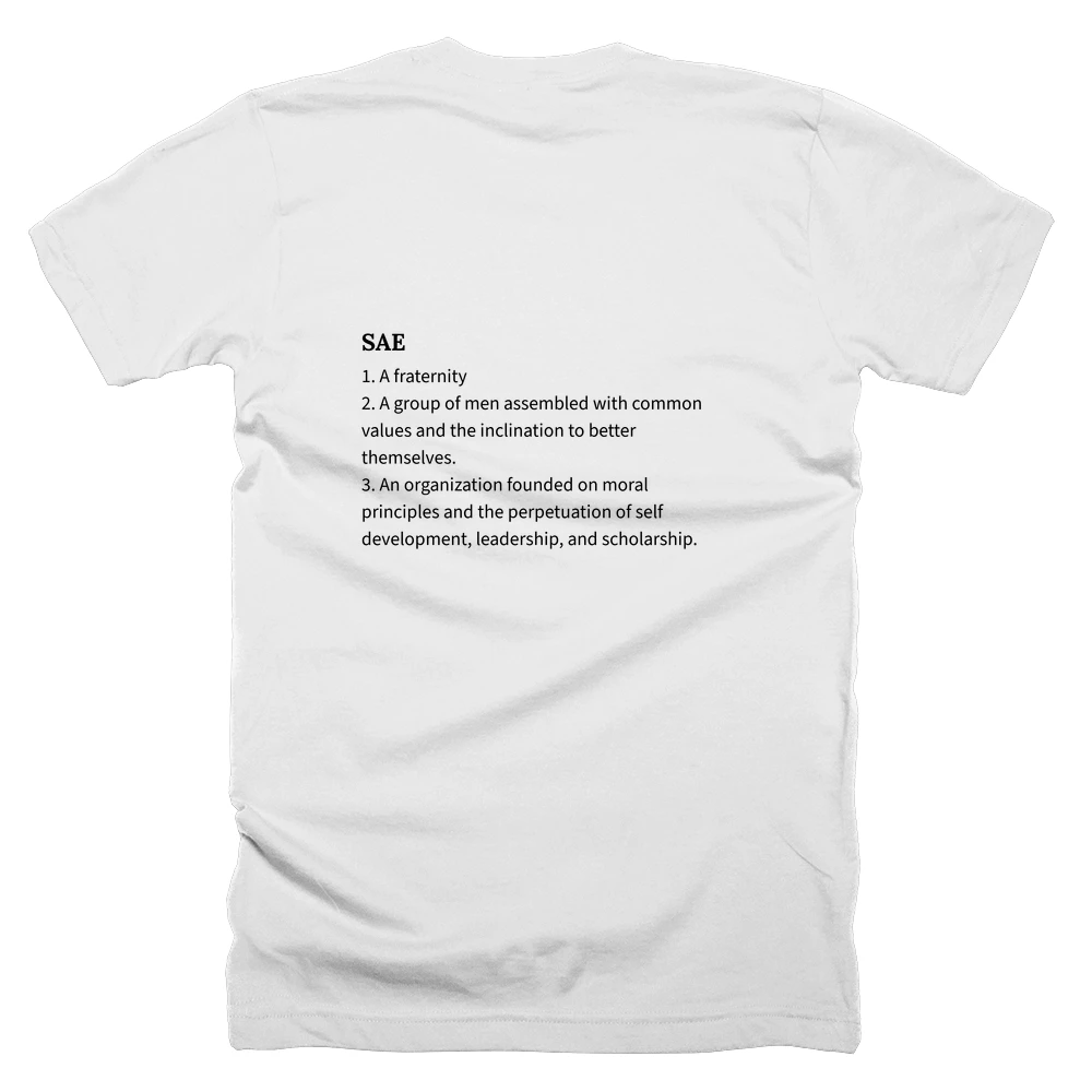 T-shirt with a definition of 'SAE' printed on the back