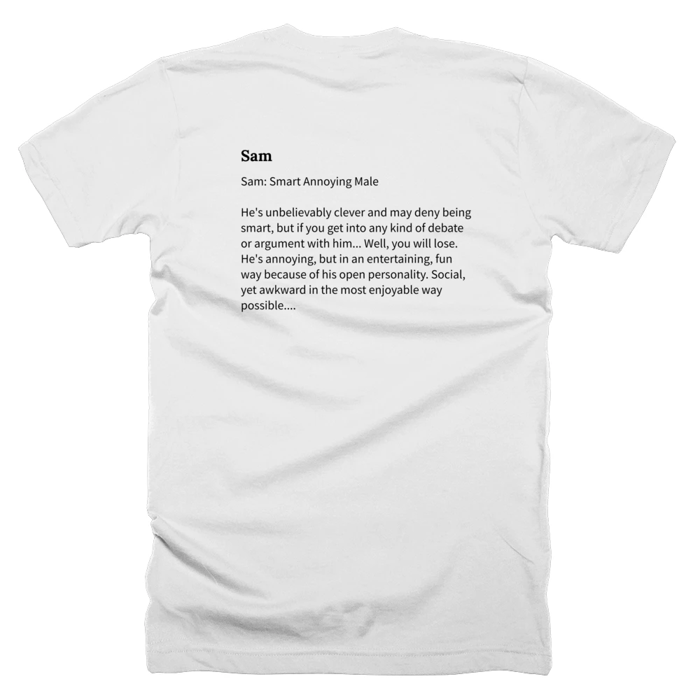 T-shirt with a definition of 'Sam' printed on the back