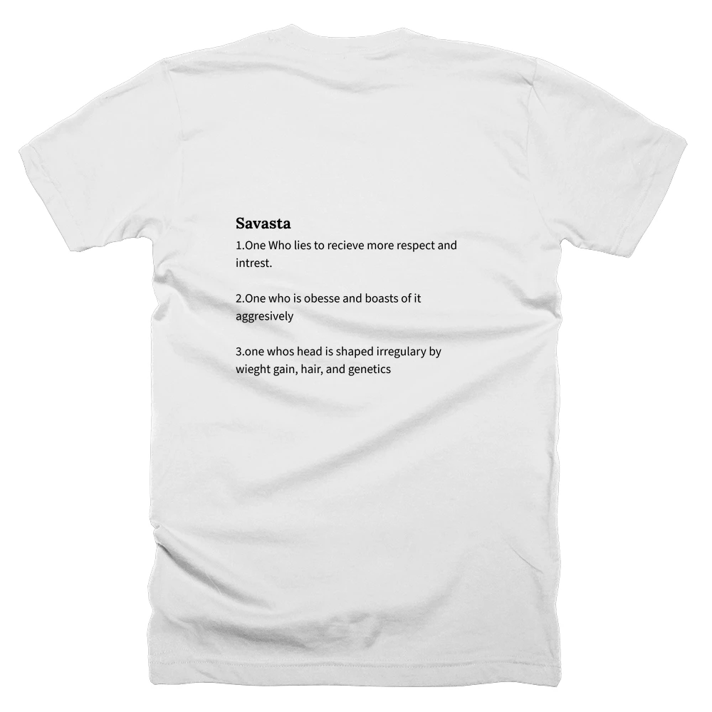 T-shirt with a definition of 'Savasta' printed on the back