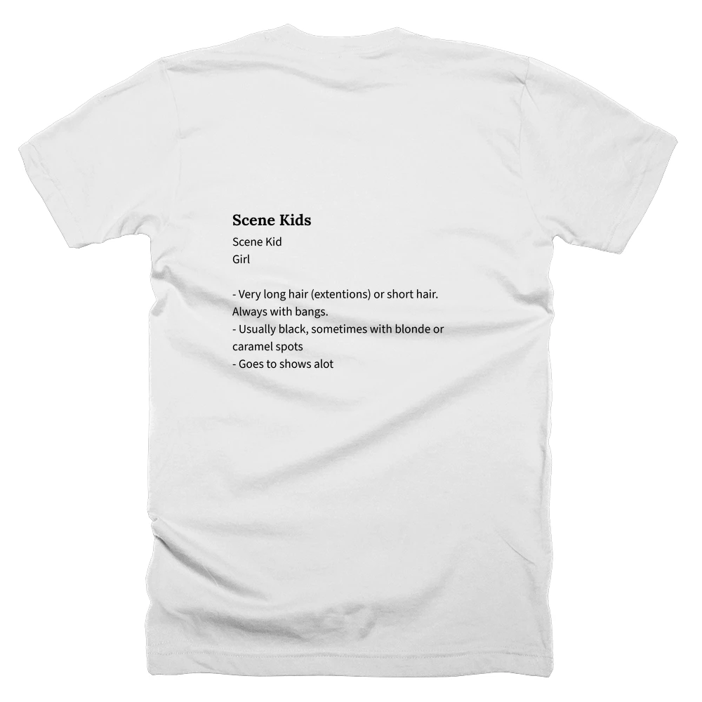 T-shirt with a definition of 'Scene Kids' printed on the back