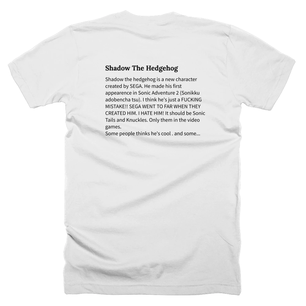 T-shirt with a definition of 'Shadow The Hedgehog' printed on the back
