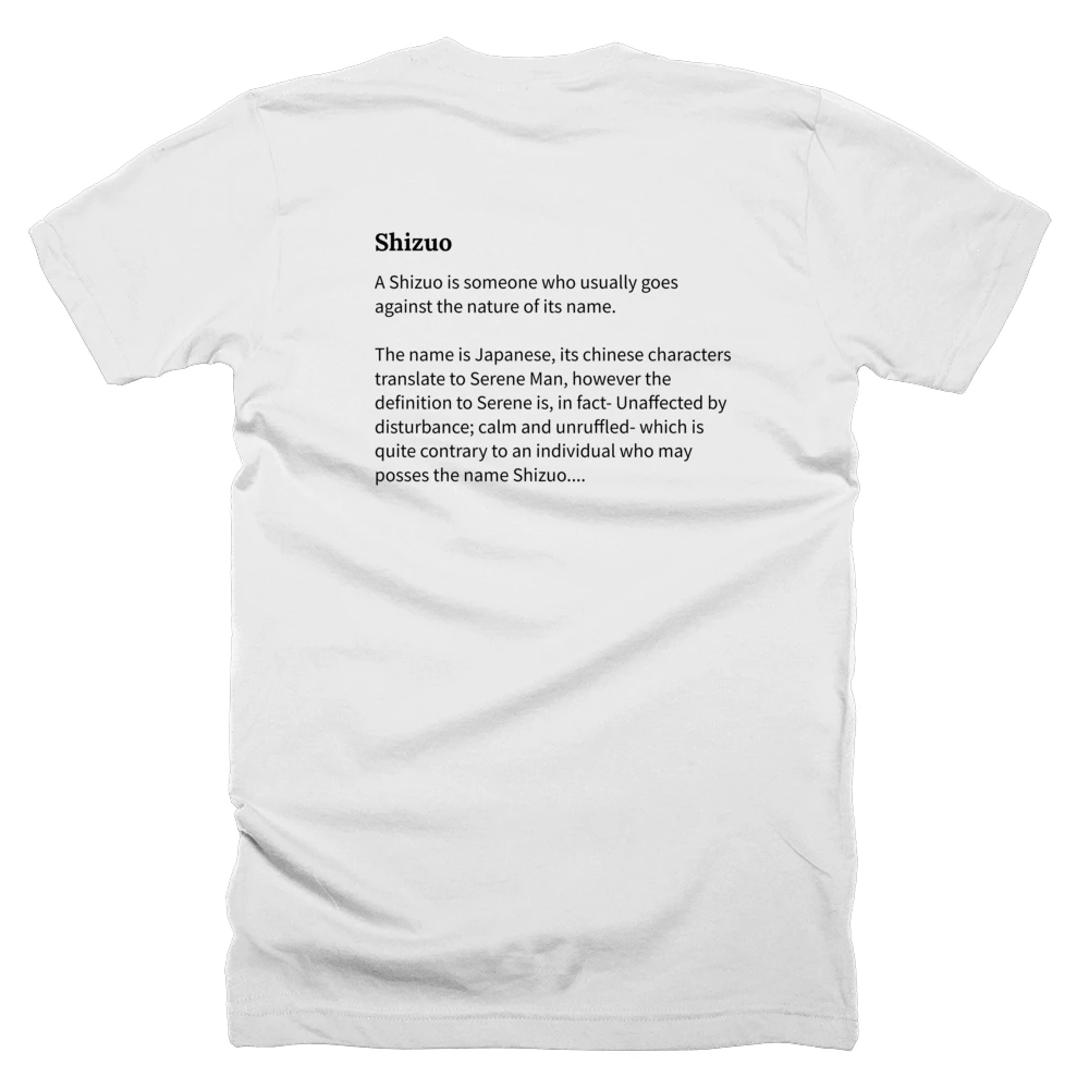 T-shirt with a definition of 'Shizuo' printed on the back