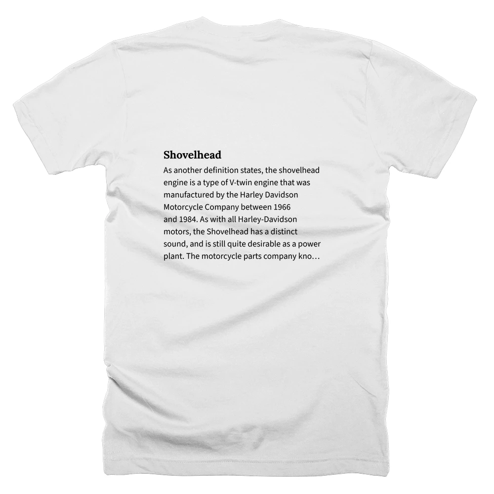 T-shirt with a definition of 'Shovelhead' printed on the back