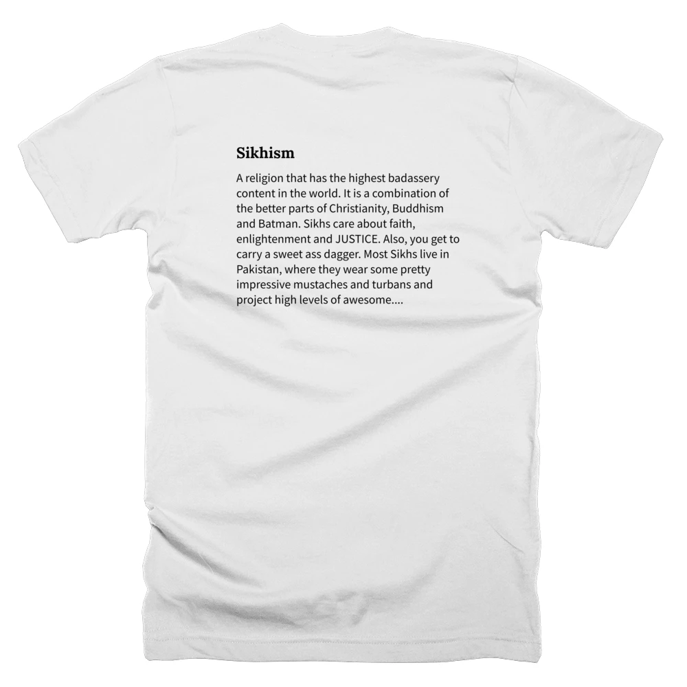 T-shirt with a definition of 'Sikhism' printed on the back