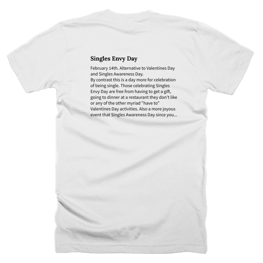T-shirt with a definition of 'Singles Envy Day' printed on the back