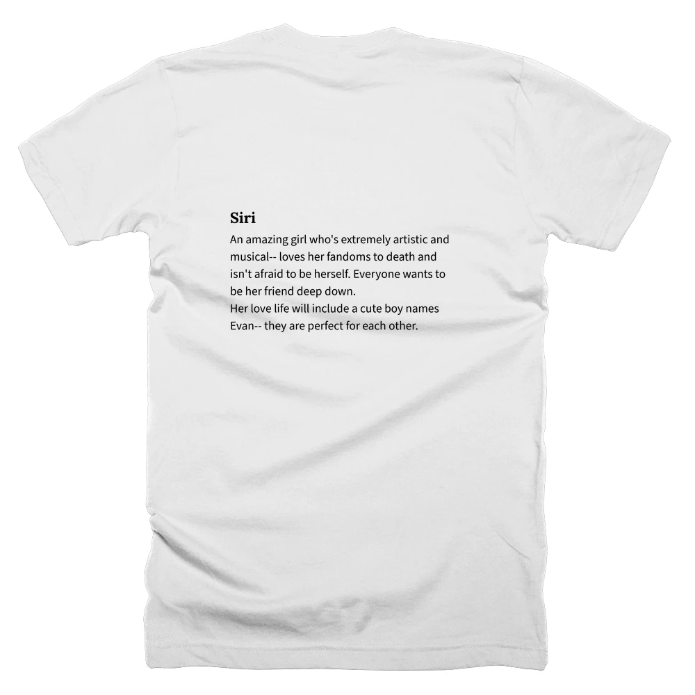 T-shirt with a definition of 'Siri' printed on the back