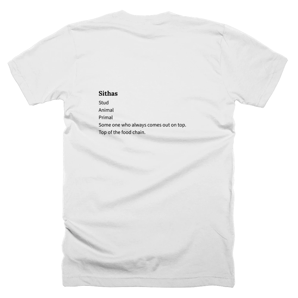 T-shirt with a definition of 'Sithas' printed on the back