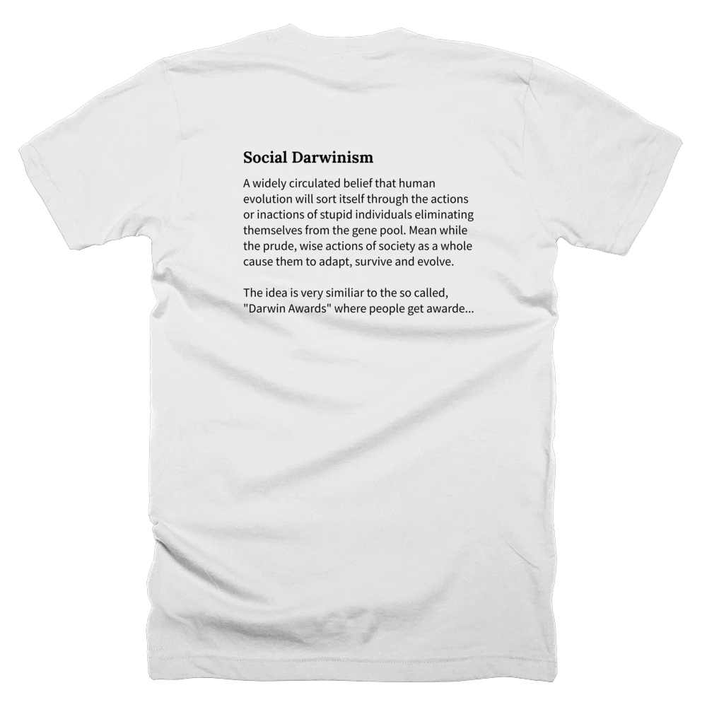 T-shirt with a definition of 'Social Darwinism' printed on the back