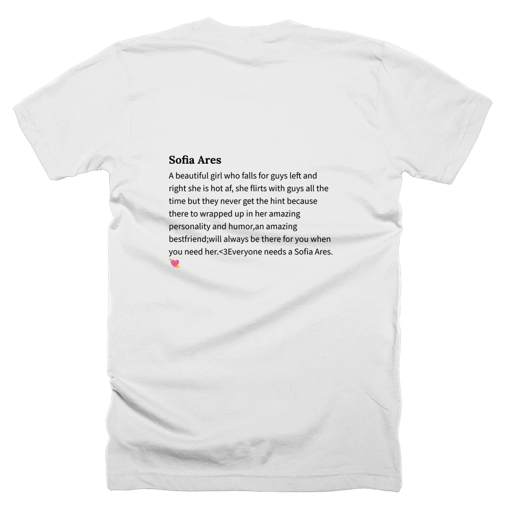 T-shirt with a definition of 'Sofia Ares' printed on the back
