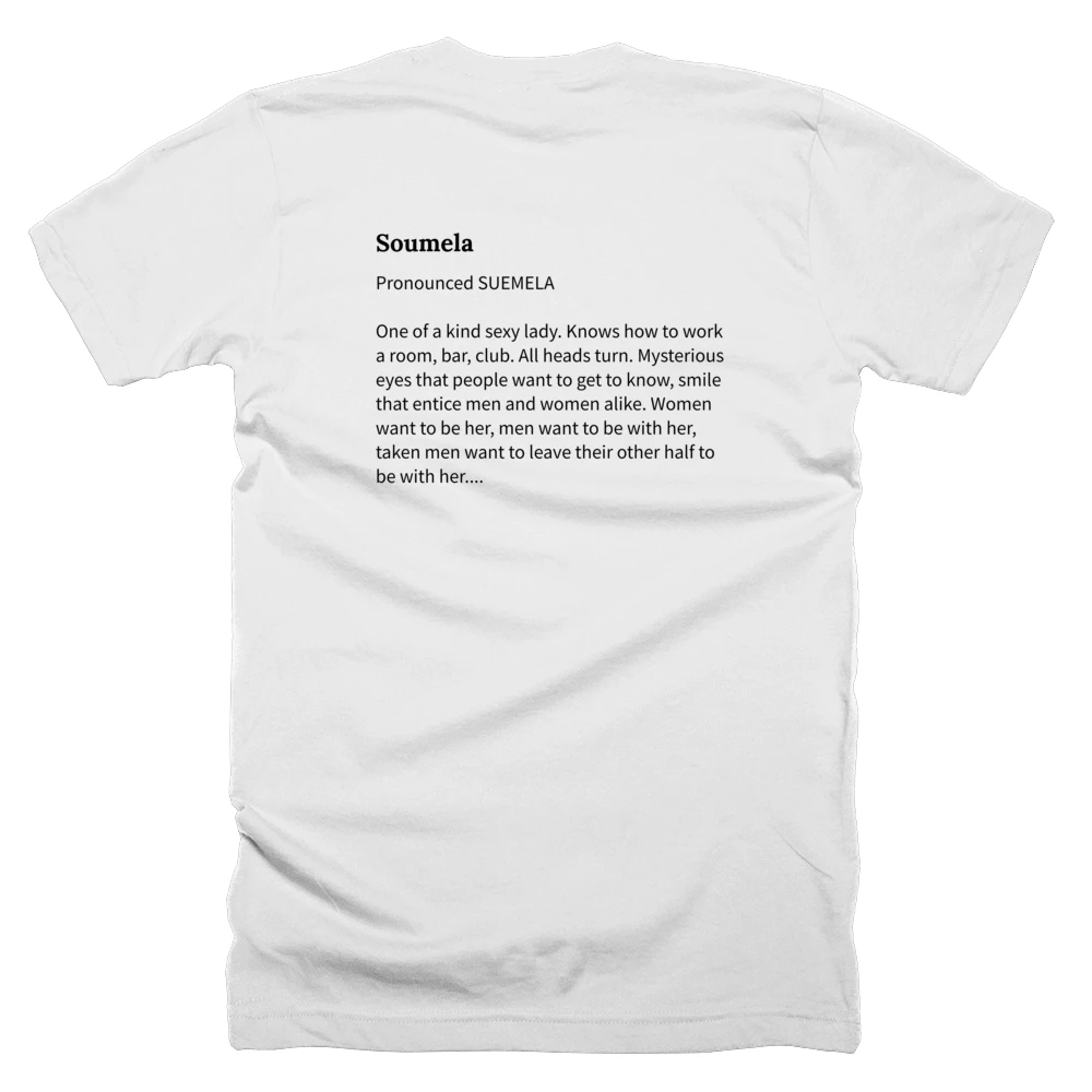 T-shirt with a definition of 'Soumela' printed on the back