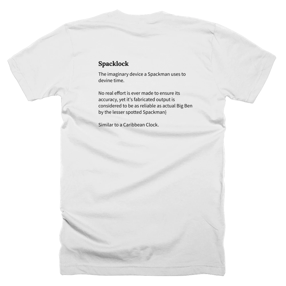 T-shirt with a definition of 'Spacklock' printed on the back