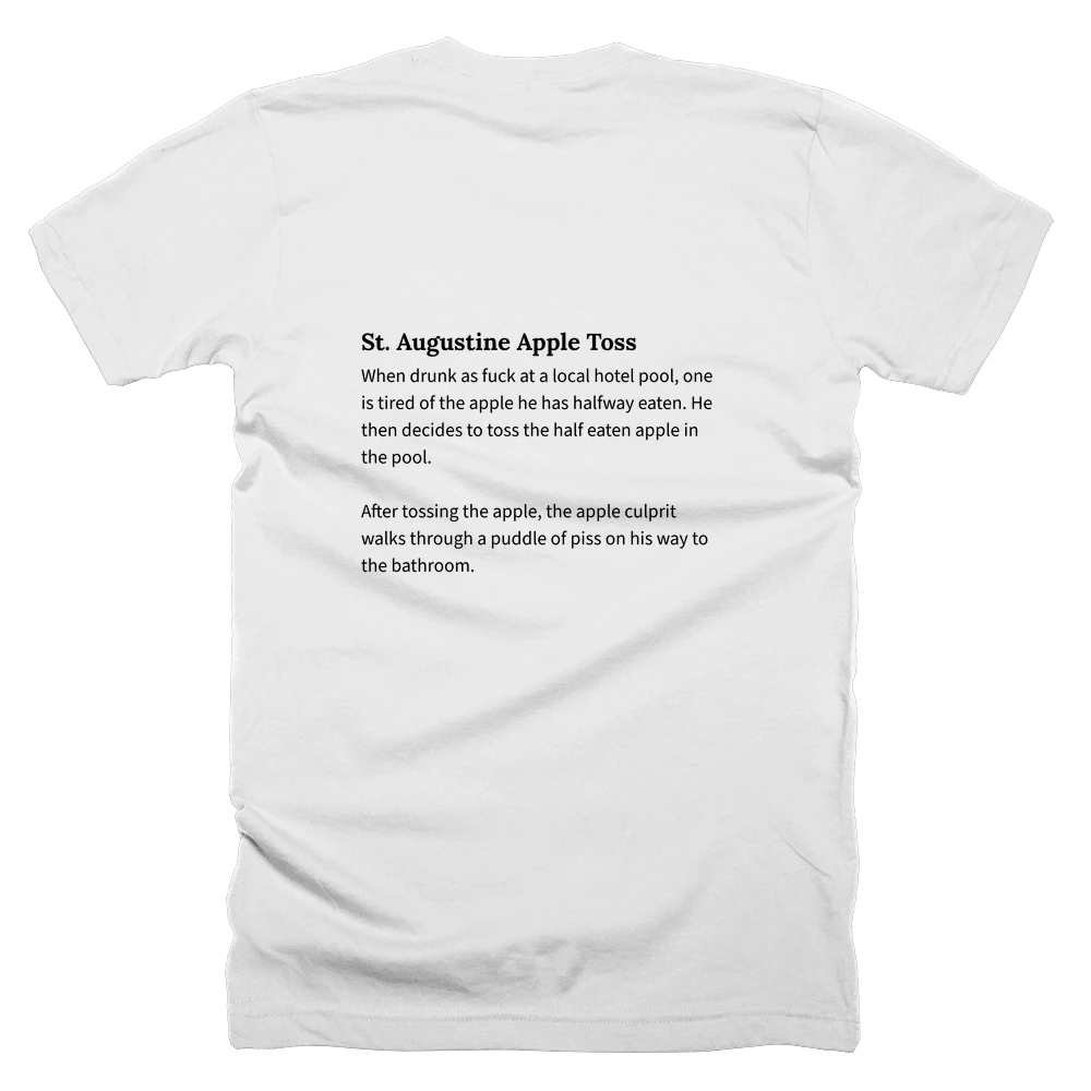 T-shirt with a definition of 'St. Augustine Apple Toss' printed on the back