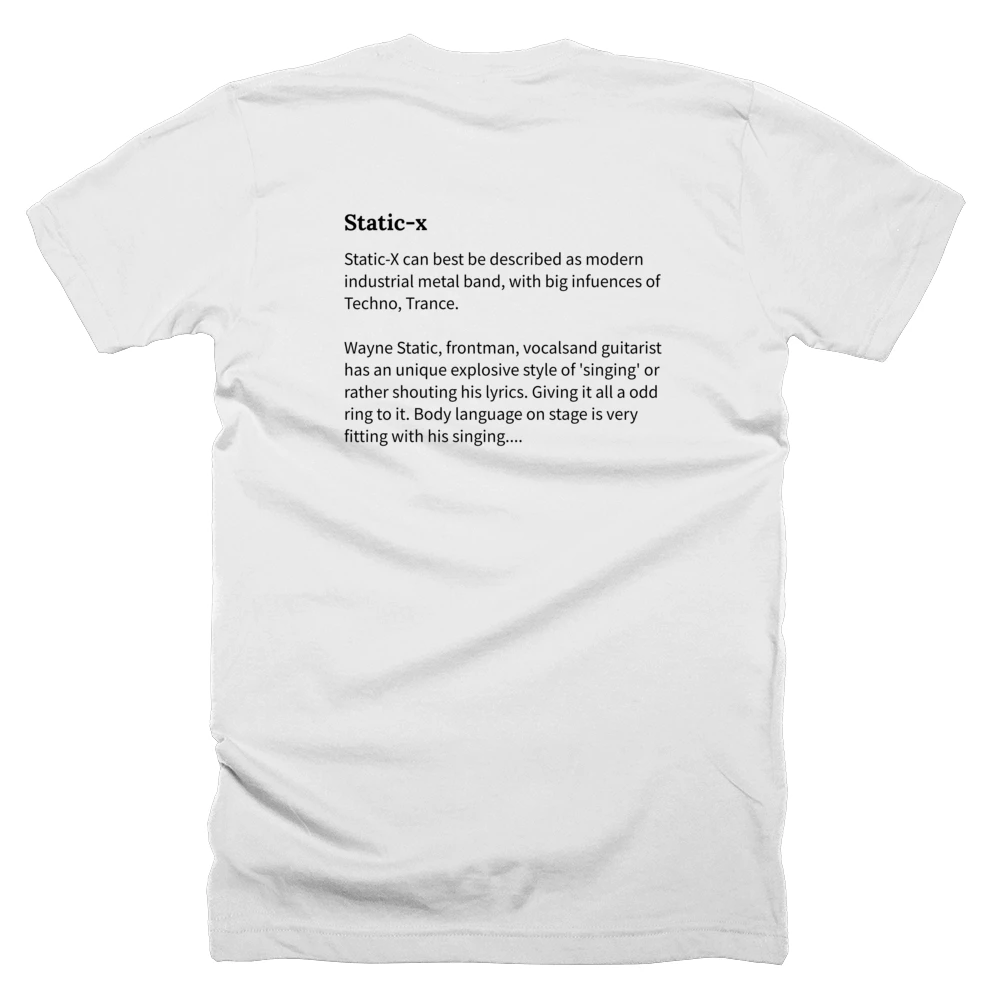 T-shirt with a definition of 'Static-x' printed on the back