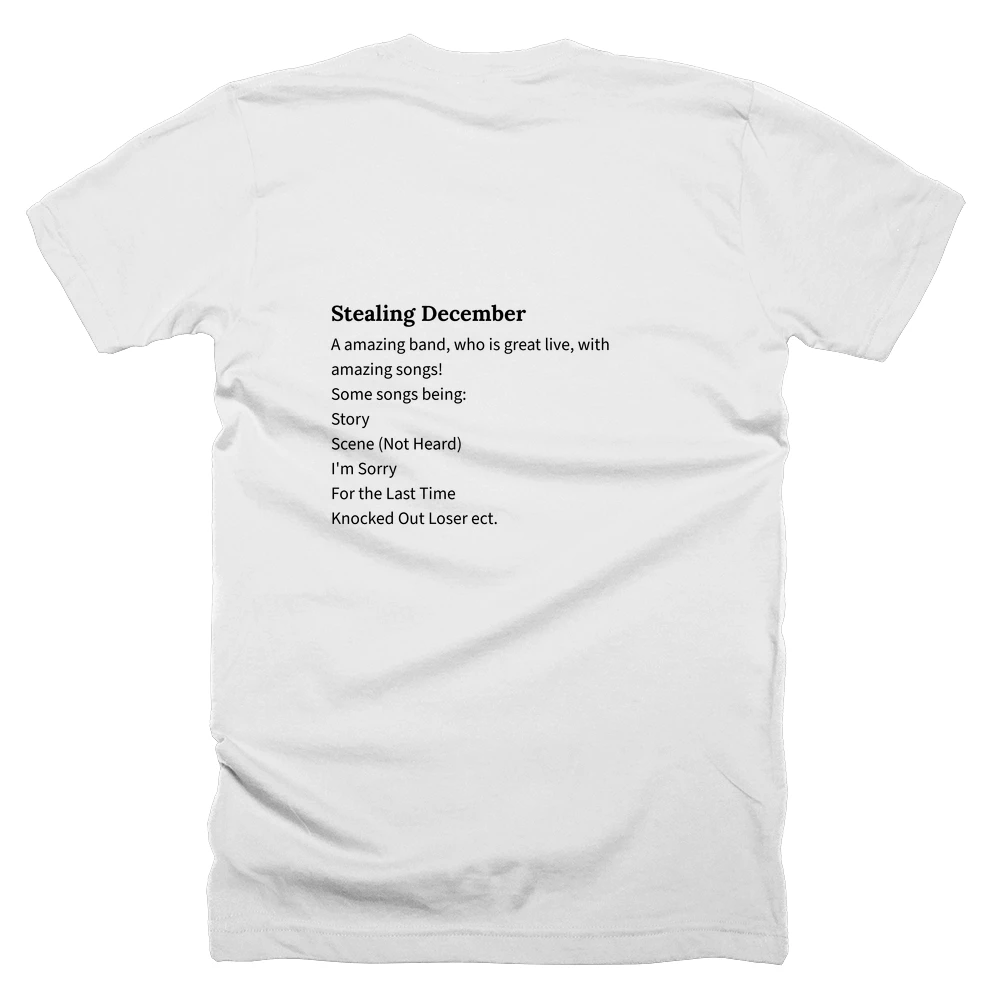 T-shirt with a definition of 'Stealing December' printed on the back