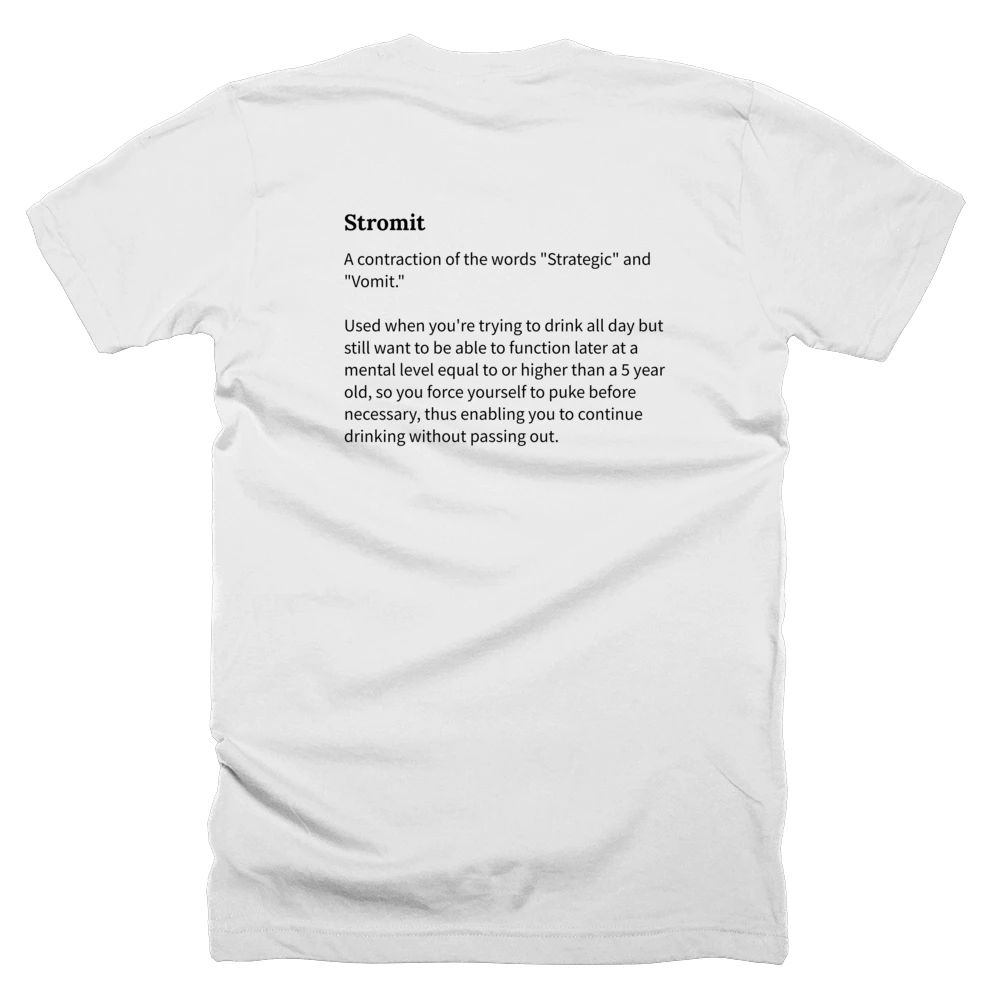 T-shirt with a definition of 'Stromit' printed on the back