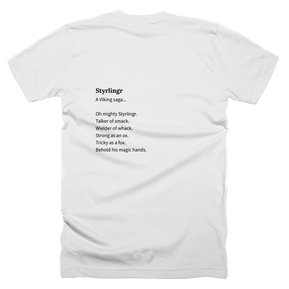 T-shirt with a definition of 'Styrlingr' printed on the back