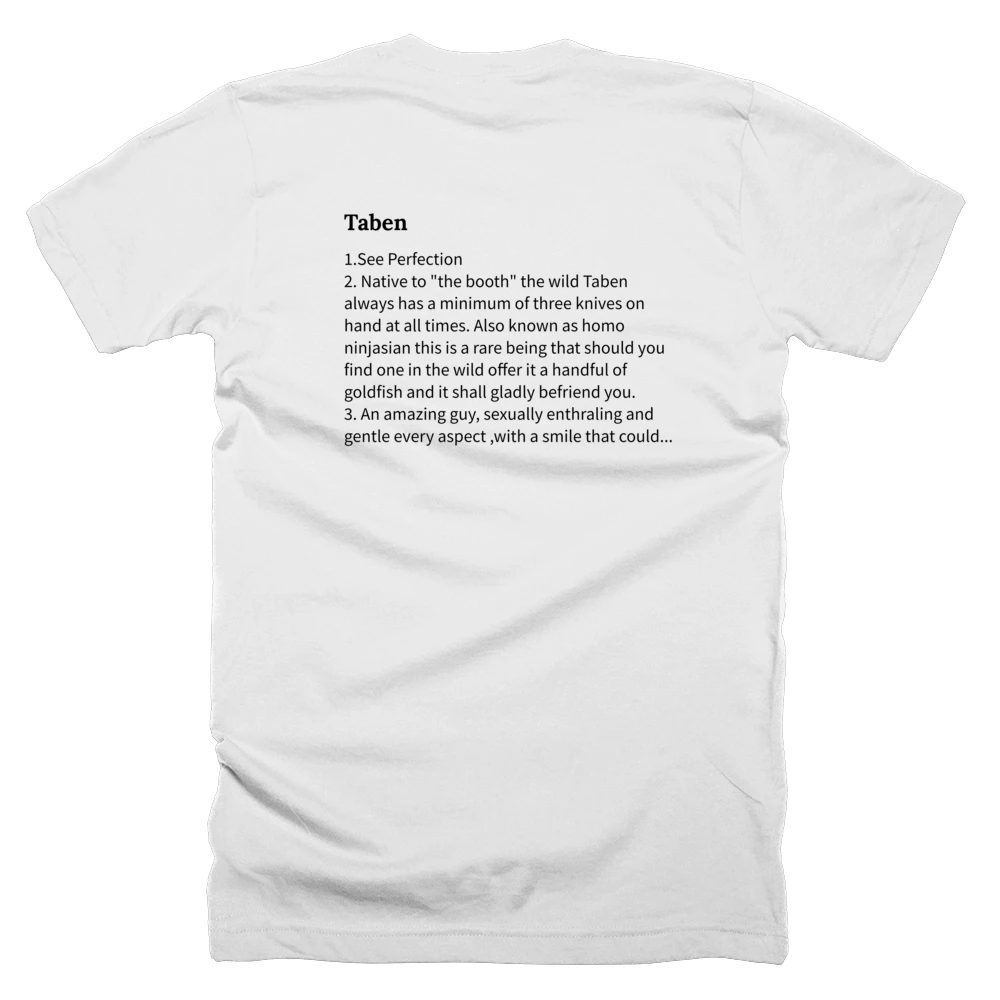 T-shirt with a definition of 'Taben' printed on the back