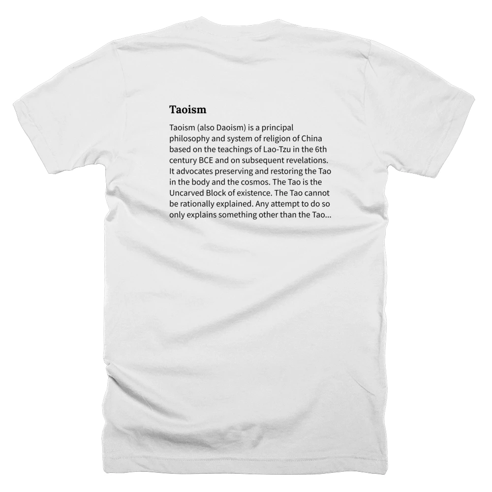 T-shirt with a definition of 'Taoism' printed on the back