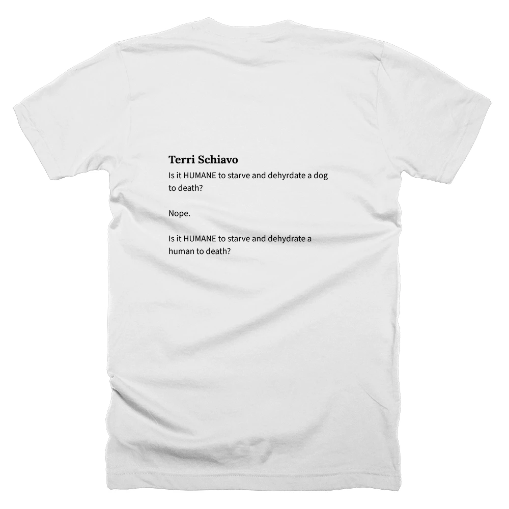 T-shirt with a definition of 'Terri Schiavo' printed on the back