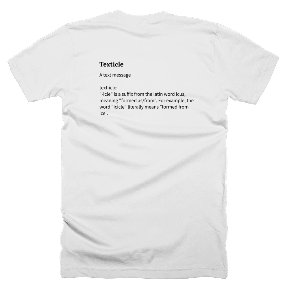 T-shirt with a definition of 'Texticle' printed on the back