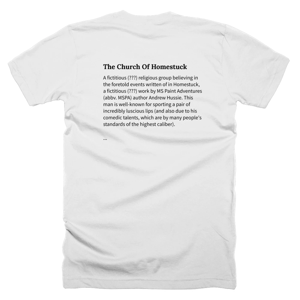 T-shirt with a definition of 'The Church Of Homestuck' printed on the back