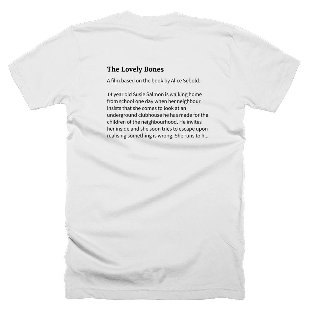T-shirt with a definition of 'The Lovely Bones' printed on the back