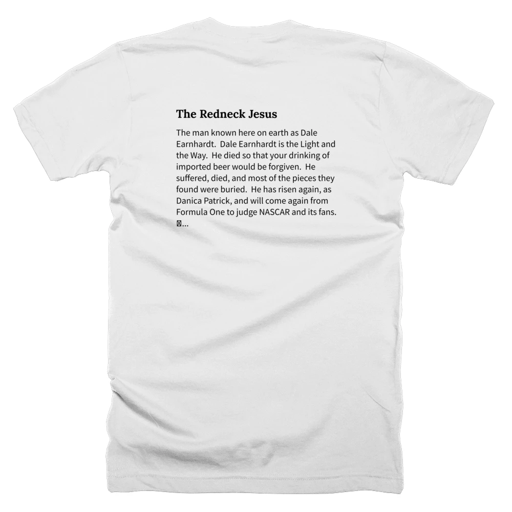 T-shirt with a definition of 'The Redneck Jesus' printed on the back