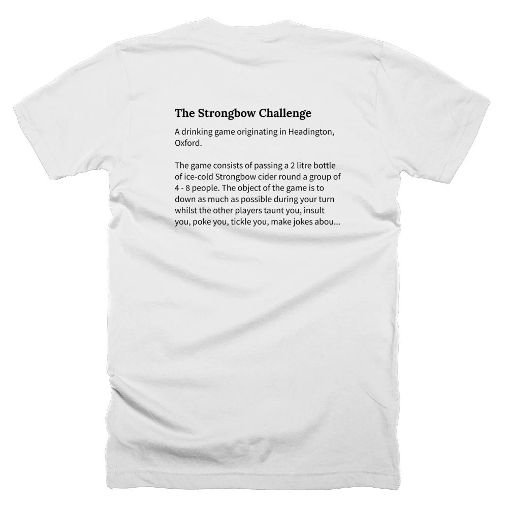 T-shirt with a definition of 'The Strongbow Challenge' printed on the back