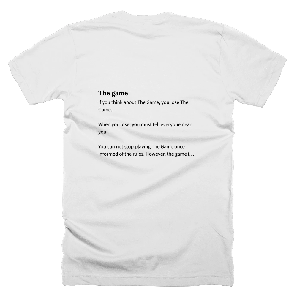 T-shirt with a definition of 'The game' printed on the back