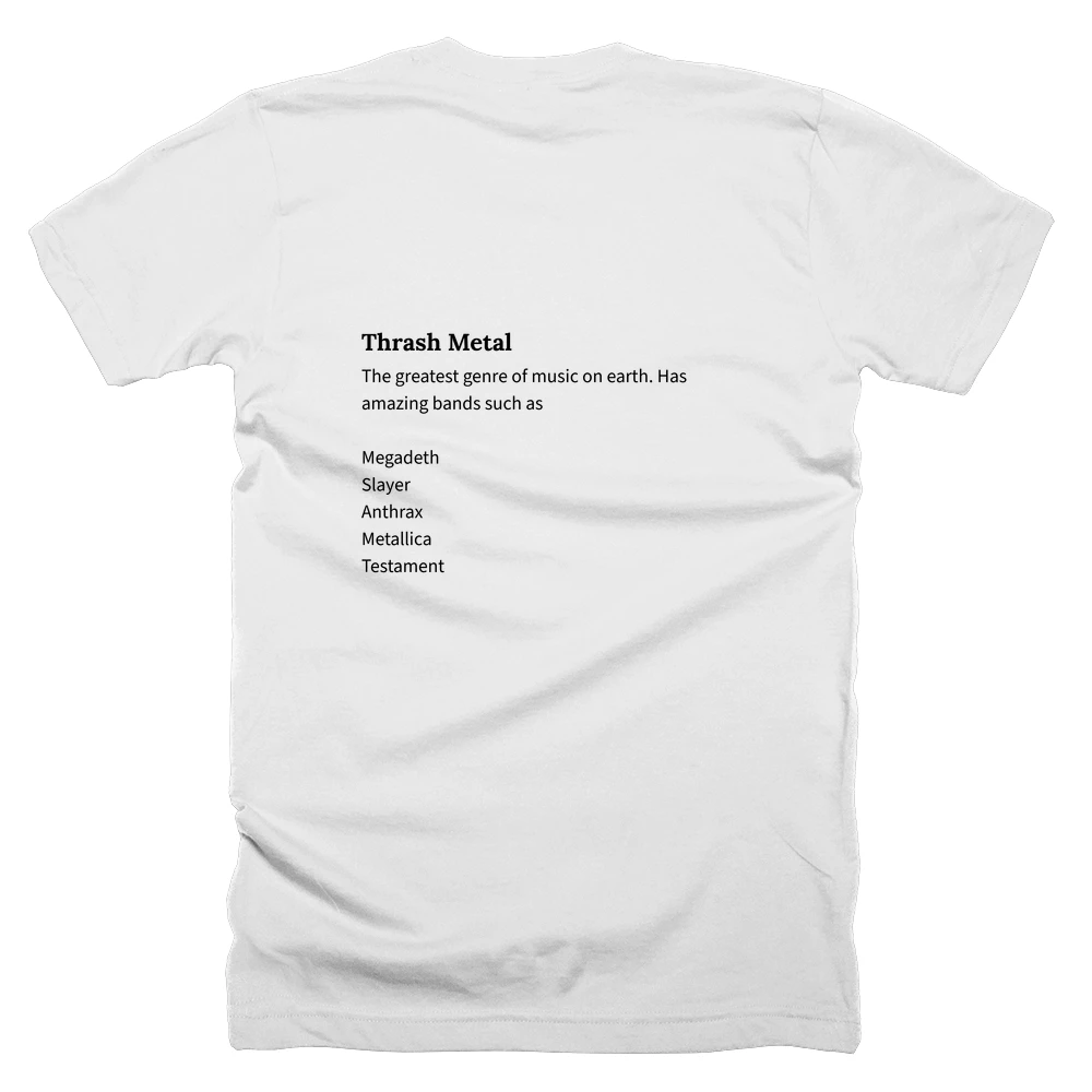 T-shirt with a definition of 'Thrash Metal' printed on the back