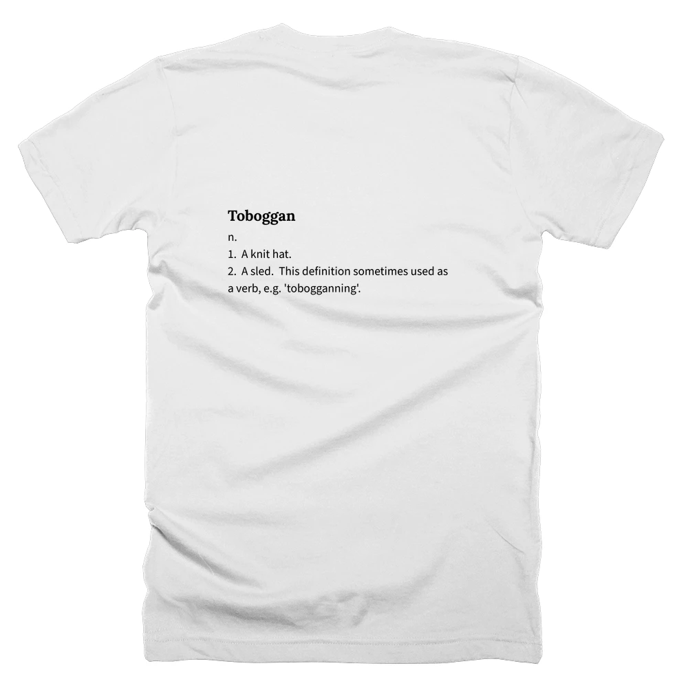 T-shirt with a definition of 'Toboggan' printed on the back