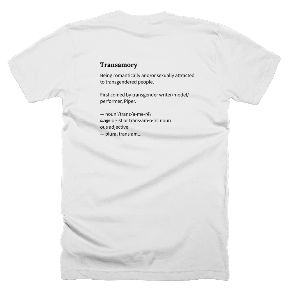 T-shirt with a definition of 'Transamory' printed on the back