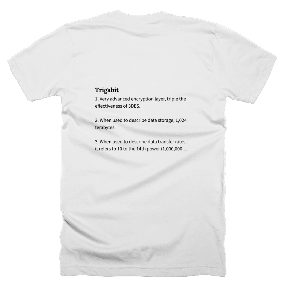 T-shirt with a definition of 'Trigabit' printed on the back