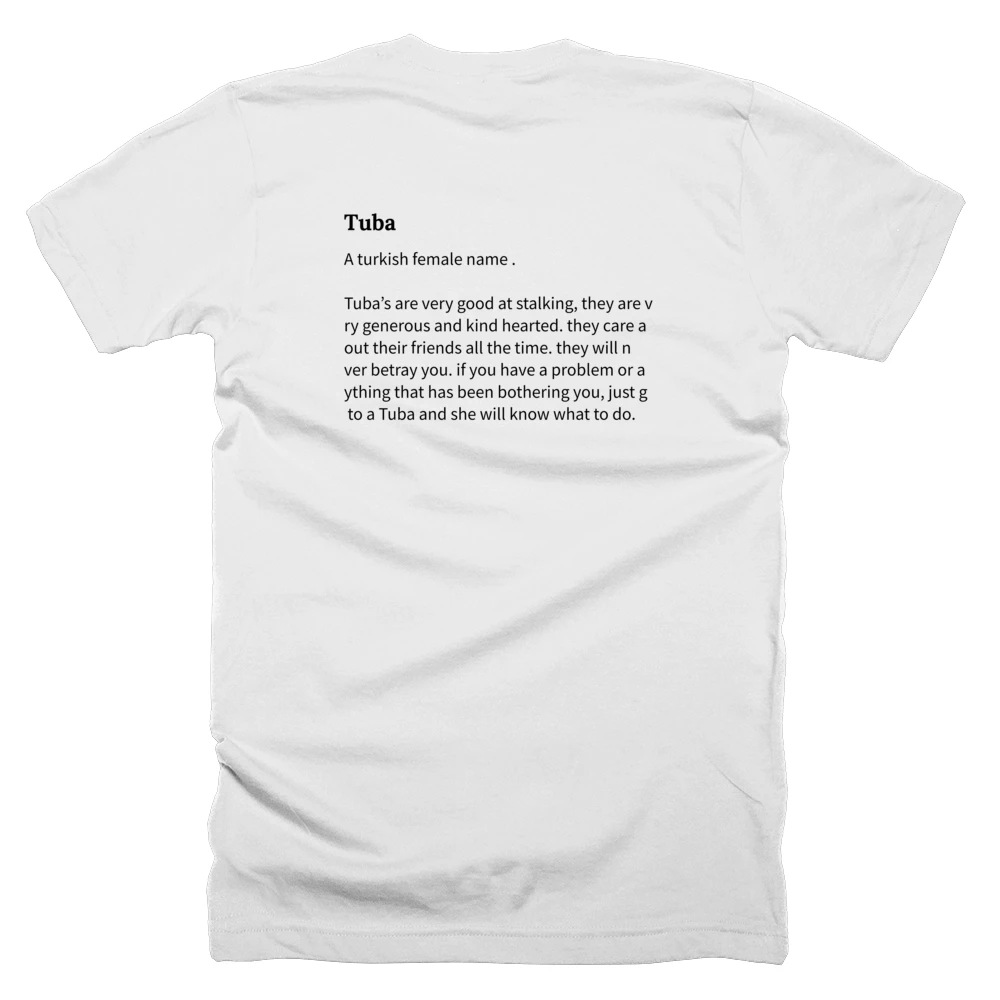 T-shirt with a definition of 'Tuba' printed on the back