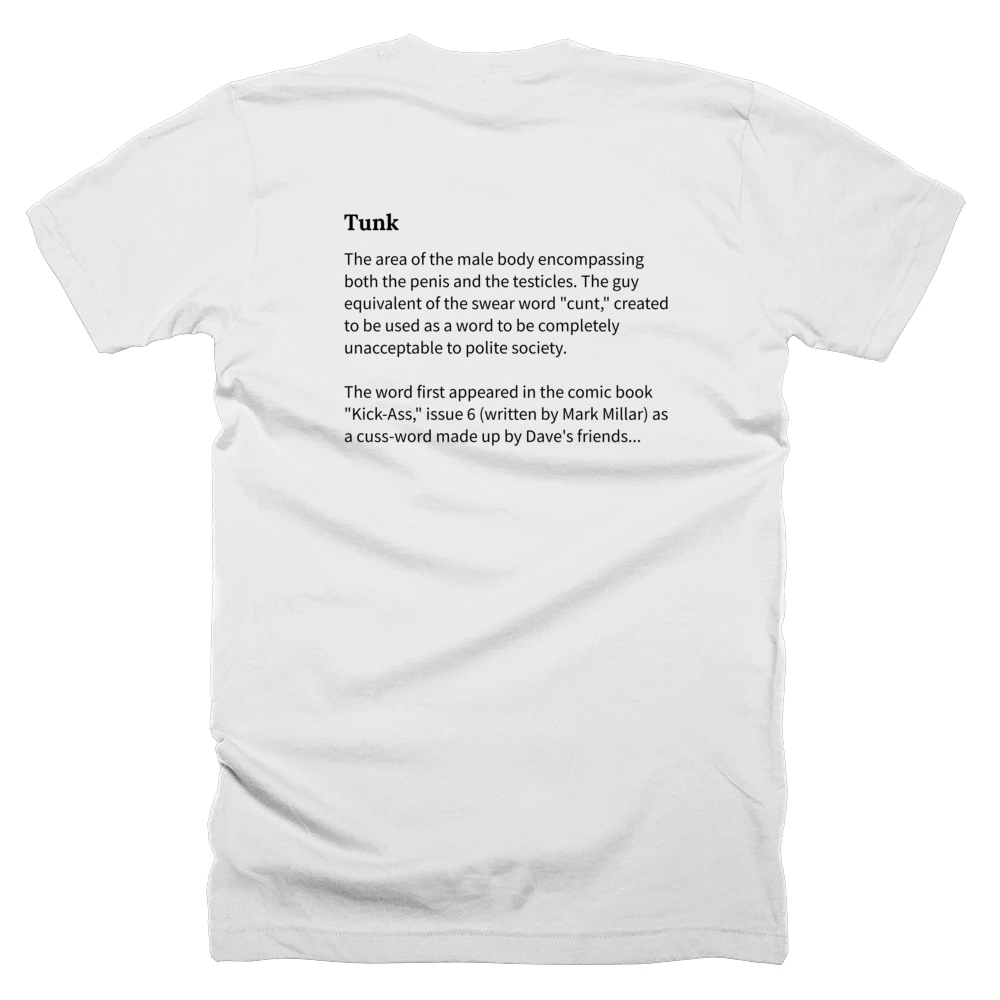 T-shirt with a definition of 'Tunk' printed on the back
