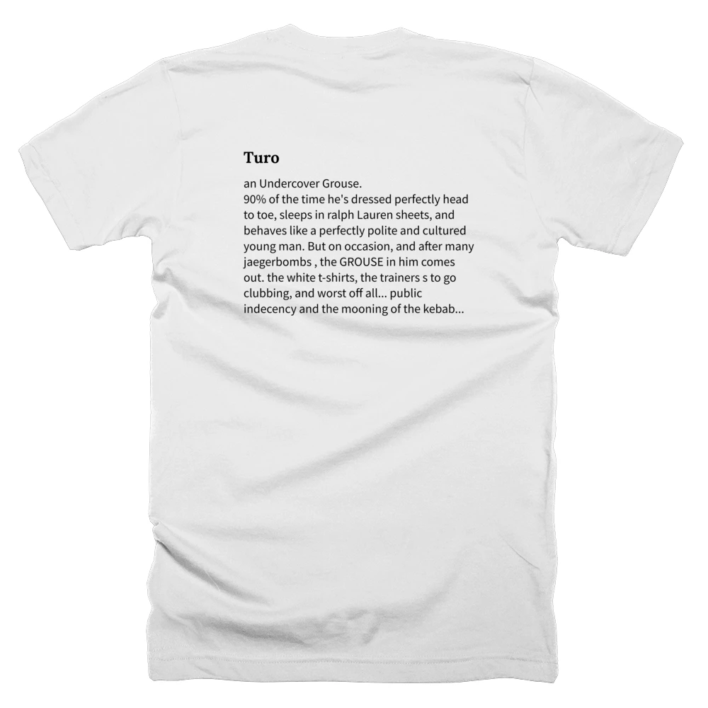 T-shirt with a definition of 'Turo' printed on the back