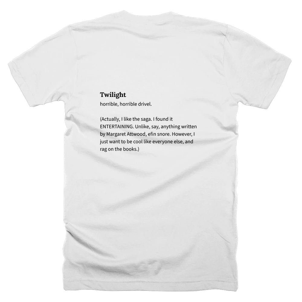 T-shirt with a definition of 'Twilight' printed on the back